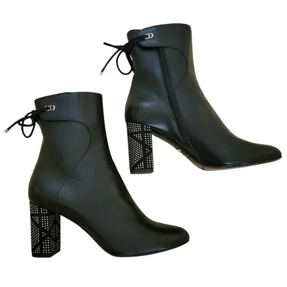 Dior Stellar Black Leather Studded CD Ankle Boots Block Heel MD0516 39.5 9.5 - Picture 10 of 12